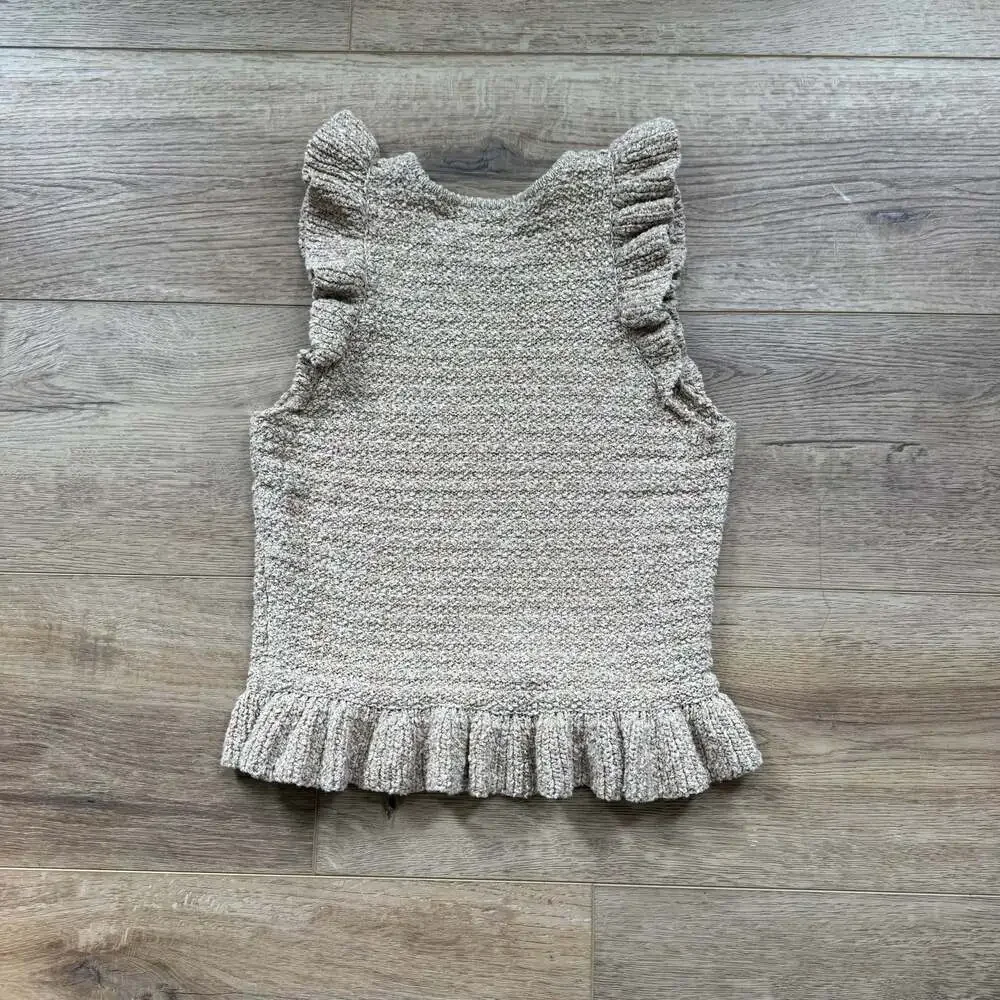 Madewell Nicollet Ruffle Sweater Tank XS Marled Honey Cotton Knit Cropped Top